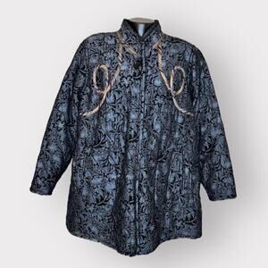 Koos of Course Womens Quilted Reversible Coat sz L Vegan Heavyweight Jacket Blue